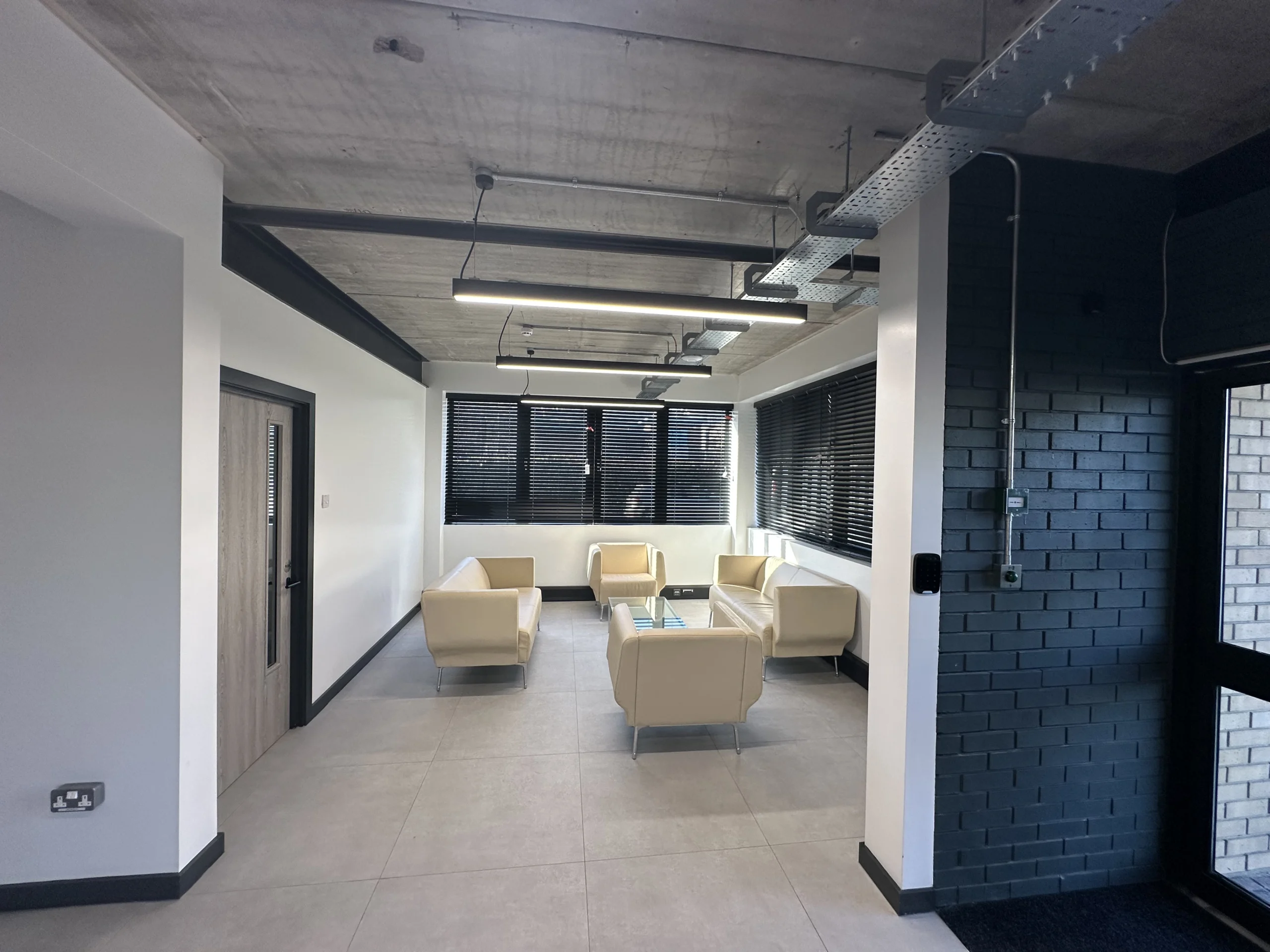 Office reception area with new lighting